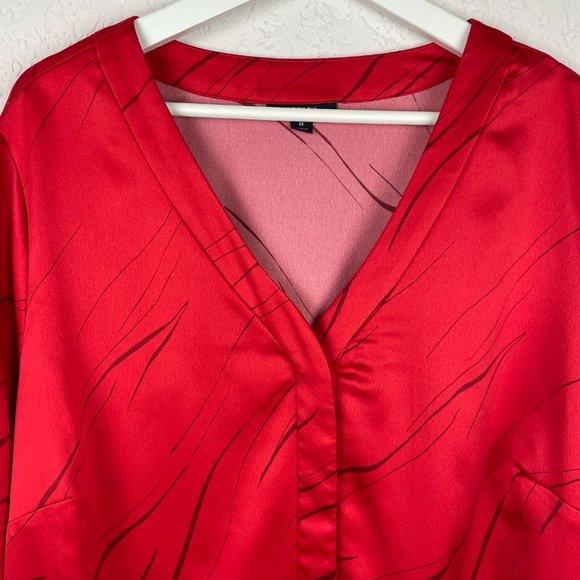 ALFANI Womens 3X Red V-Neck Silk Like Hidden Button Down Blouse Long Sleeves - Picture 3 of 10